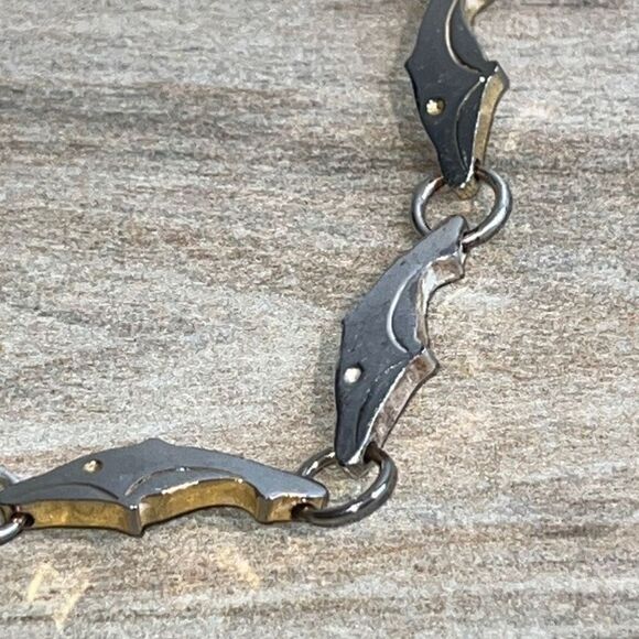 Vintage Solid 925 Sterling Dolphin Tennis Bracelet 7.5” - Picture 4 of 8